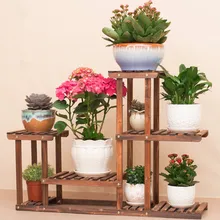 Solid wood interior Multilayer folding flower shelf The living room balcony flower stand Carbonization wood Flower pot rack
