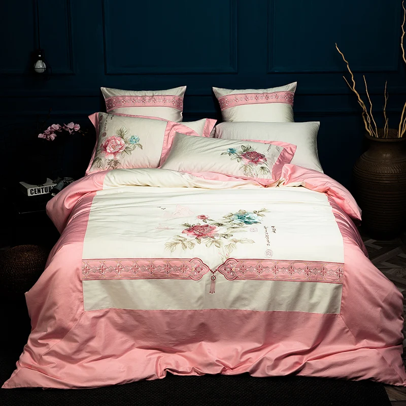 bedding set Egyptian cotton embroidery luxury stain bed set bed cover