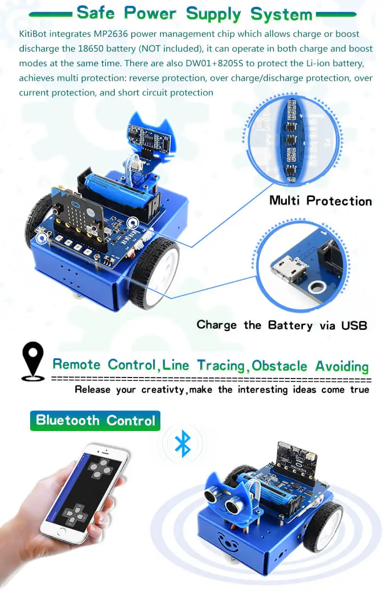 KitiBot 2WD робот строительный Набор для микро: бит с контроллером BBC micro: