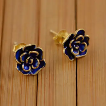 

The silk wholesale old Beijing female Shaolan process blossoming Woman's Earrings S925 Sterling Silver Jewelry explosion models