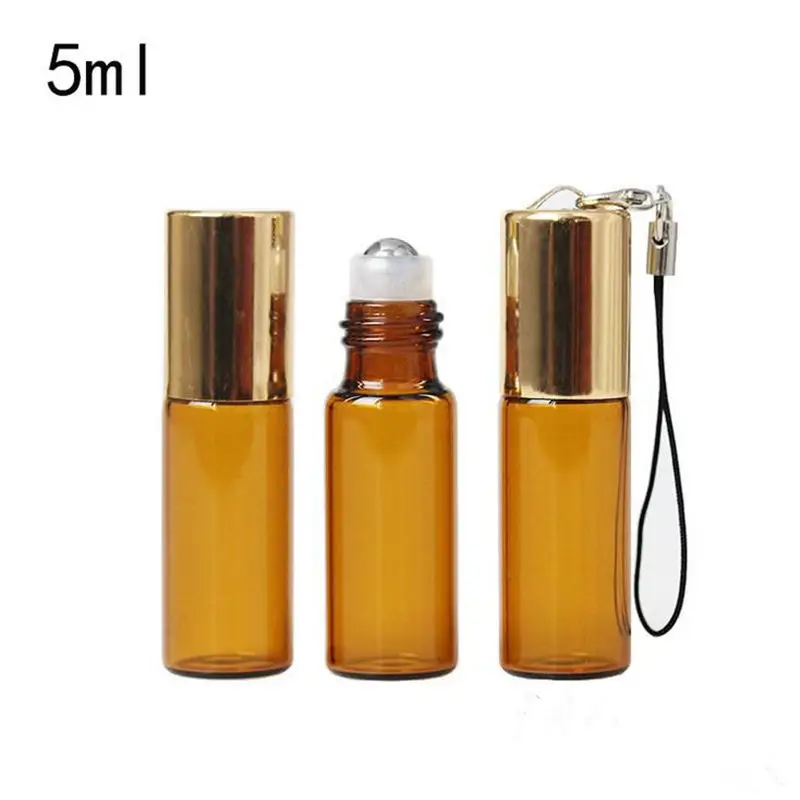 

5ML Amber Glass Roll On Bottles For Essential Oils Deodorant Liquid Containers Bottle With Stainless Steel Metal Ball F20172066