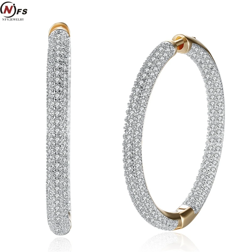 NFS Luxury Cubic Zirconia Big Wedding Earrings Full Cubic