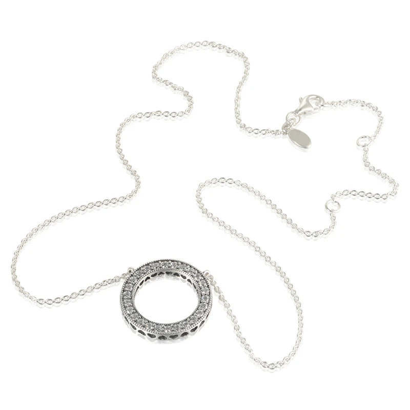 

Pandulaso Hollow Round Shape Pendant Silver Choker Necklaces for Women Clear CZ Crystal Necklaces Fashion Silver 925 Jewelry