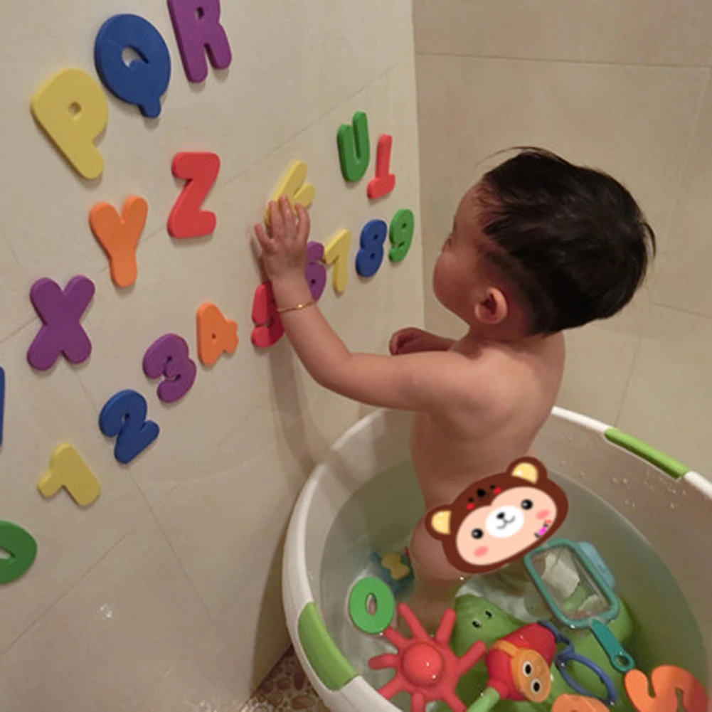 

36pcs/ lot Kids Educational Toys Floating Bath Letters & Numbers Stick on Bathroom Toy 26 Letters + 10 Numbers Baby Bath Toy