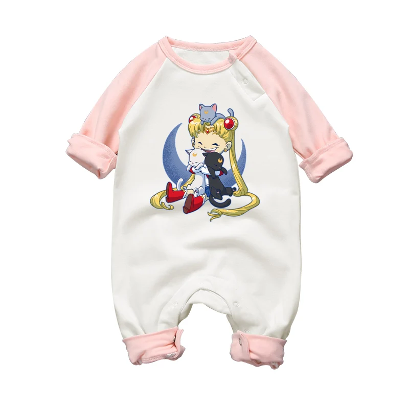 Одежда для новорожденных девочек хлопковые Комбинезоны для малышек Сейлор Мун с принтом милые детские пижамы осень-зима комбинезон для малыша