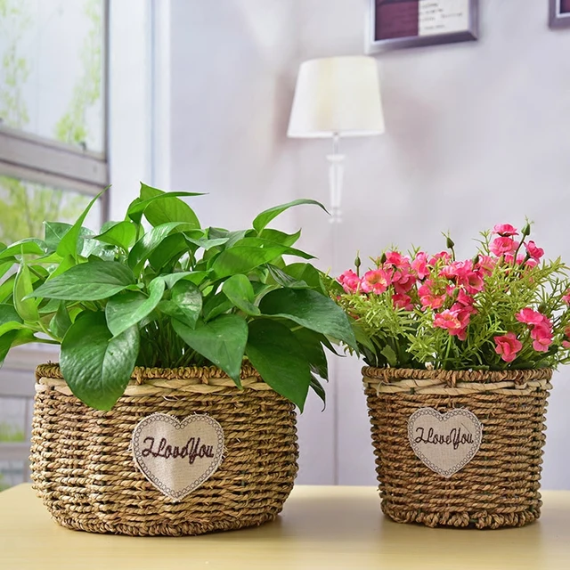 Straw Basket Indoor Tabletop Decoration Plant Pot Field Garden Manual