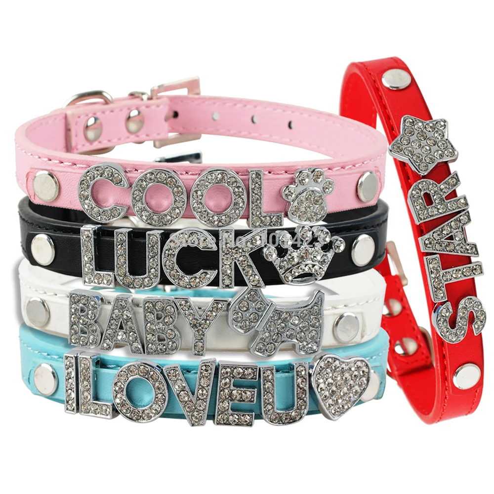 Bling Metallic Dog Cat Pet Personalized Rhinestone Collar DIY Unique