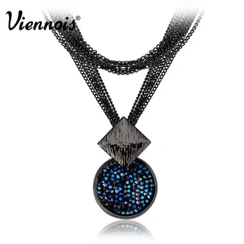 

Viennois Gun Plated Long Necklace Blue Crystal Choker Necklace For Women Korean Style Necklace Fashion Jewelry