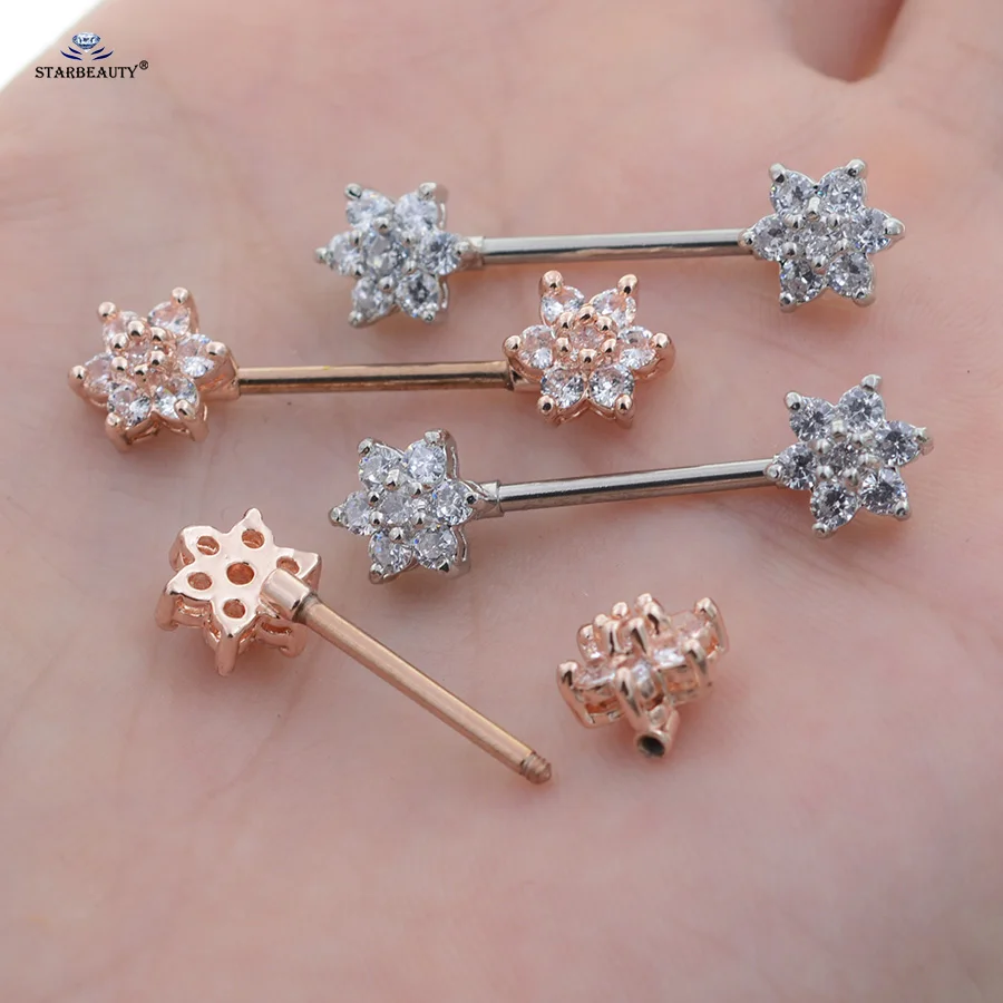 Starbeauty 2pcs/lot Cute Flower Nipple Piercing Crystal Nipple Rings Sex Surgical Steel Helix Piercing Nipple Jewelry Decoration