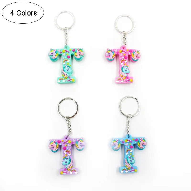 

Unicorn Letter T Key Chain double-side Unicorns Charm Key Ring PVC Keychain Bag Pendant Keyring Gift Purse Hang Decoration