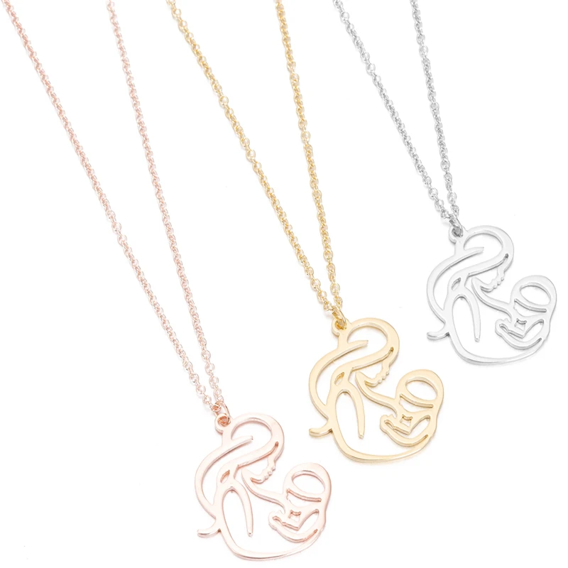 

Stainless Steel Mom Mother's Day Necklace Mother Holding Children Pendant Breast-feed Necklaces Chain Jewelry Family Love