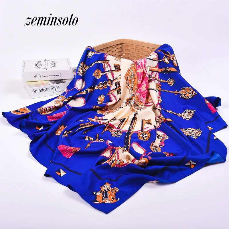 Free Shipping Hot Sale Satin Square Silk Scarf Printed For Ladies New Women Luxury Brand Polyester Scarves Shawl 130*130cm