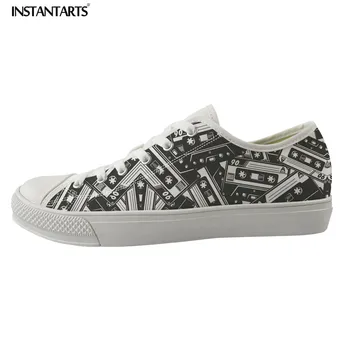 

INSTANTARTS White Black Men's Casual Shoes Classic Comfort Male Low Top Shoes Cassette Tape Print Spring Skateboarding Boy Shoes