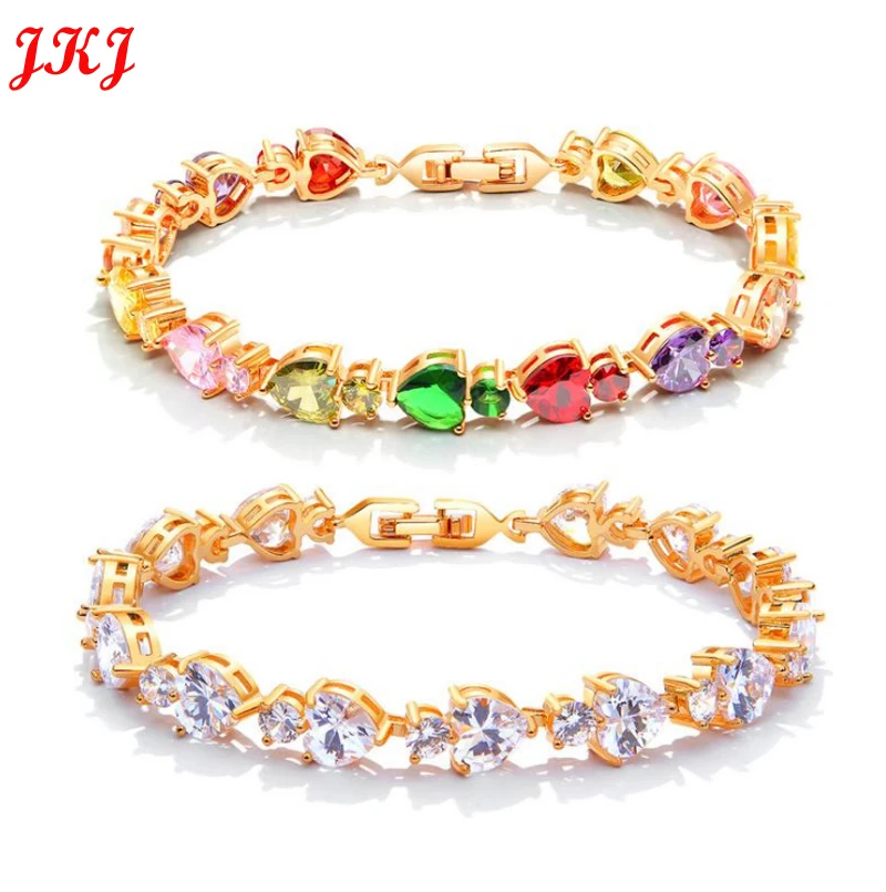 

JKJ JEWELRY Fashion EU Crystal Copper-plated imitation gold love color drill Bracelets & Bangles Luxury Romantic Wedding Jewelr
