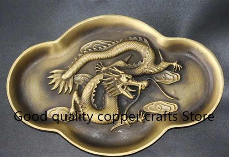 

Chinese brass dragon tray Furnishing articles statue