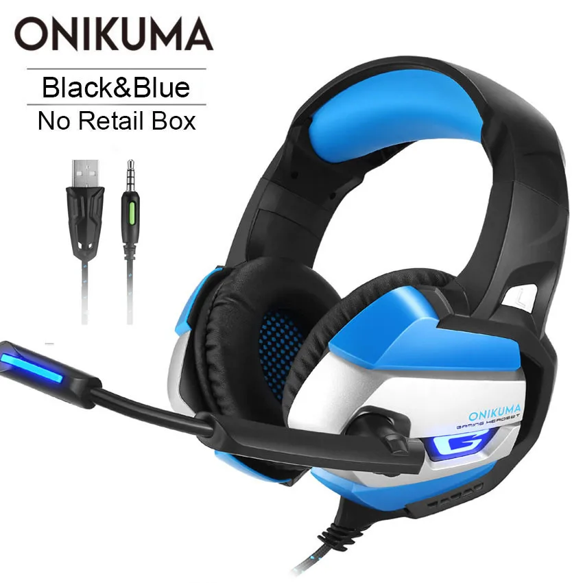 ONIKUMA K5 best игровая стереогарнитура casque 3,5 мм глубокий бас наушники с микрофоном для PS4 геймпад новой Xbox One PC ноутбук - Цвет: Blue No Retail Box