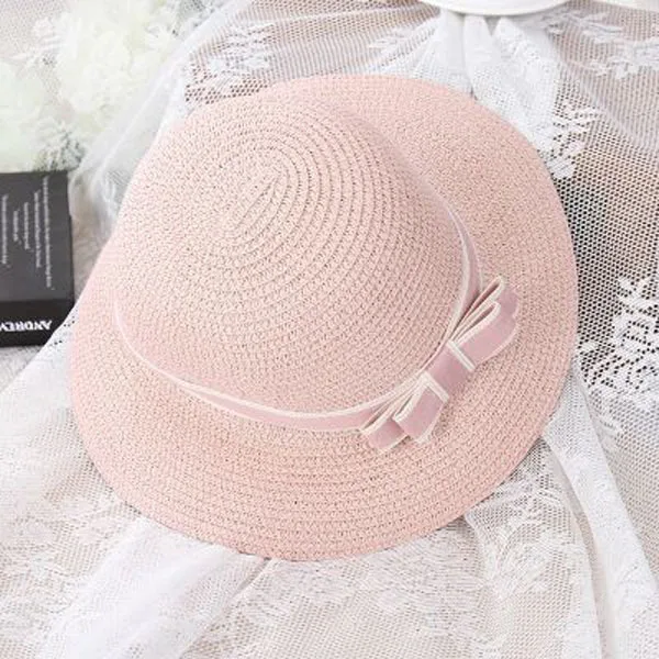Женская модная соломенная шляпа ручной работы с бантом, Женская Летняя шляпка, пляжная шляпа, шляпа от солнца - Цвет: Pink