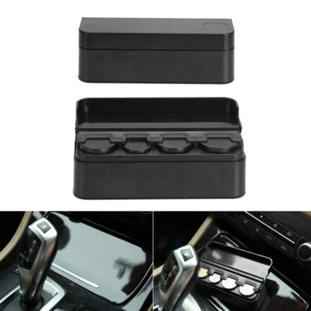 

Plastic Car Interior Coin Organizer Moeda 4 Grid Case Storage Box Holder Money Storage Box Container Black Plastics Organizer