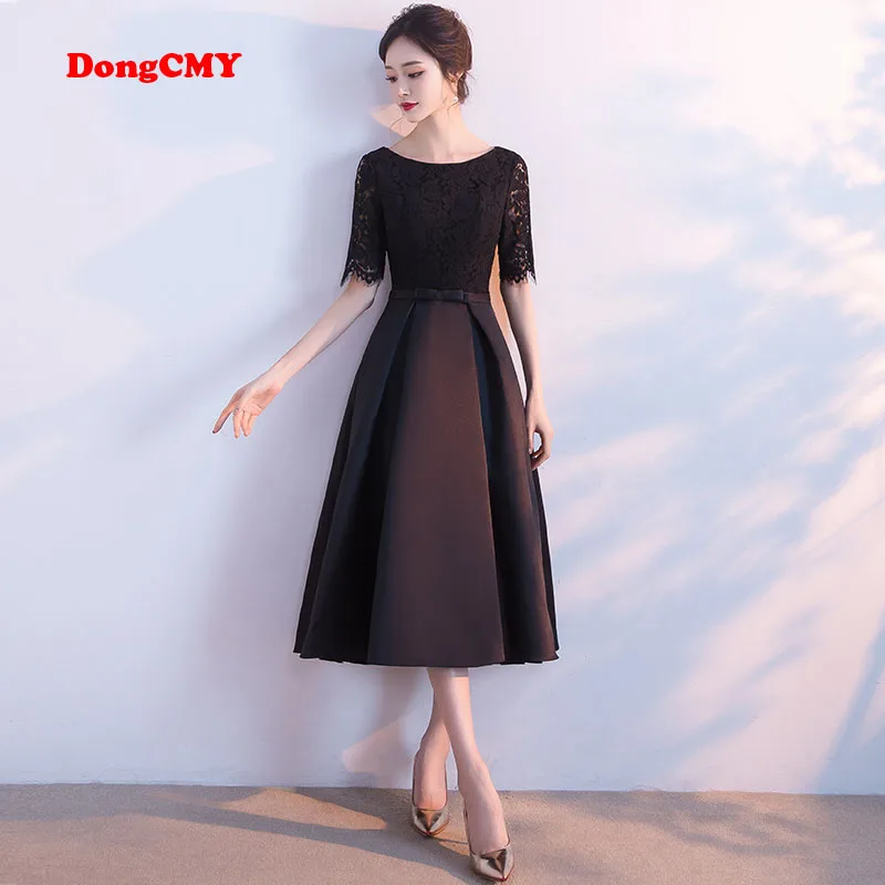 

DongCMY WT0130 Party Formal Short Evening Dress New 2019 black color Lace Ankle-Length Prom Women Dresses