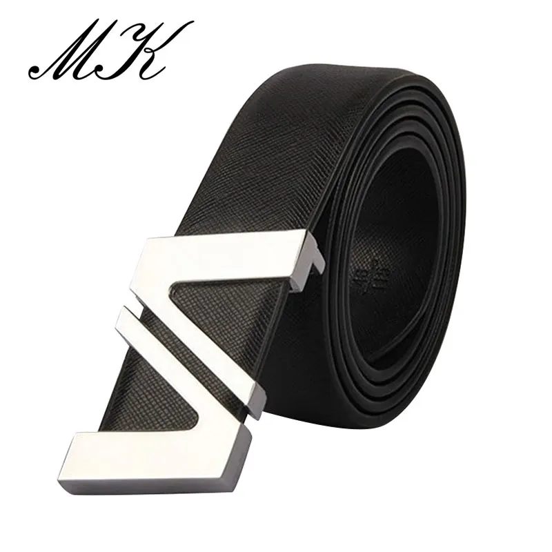 Cowskin Leather Smooth Buckle Belts for Men High Quality Double V Buckle Male Strap Famous Brand Genuine Leather Men Belt