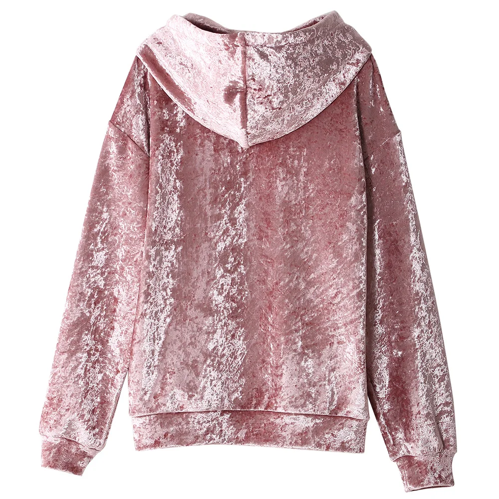 Toyouth Pink Velvet Hoodies 2019 Autumn Embroidery Letter Sweatshirts Women Long Sleeve Hooded Trac