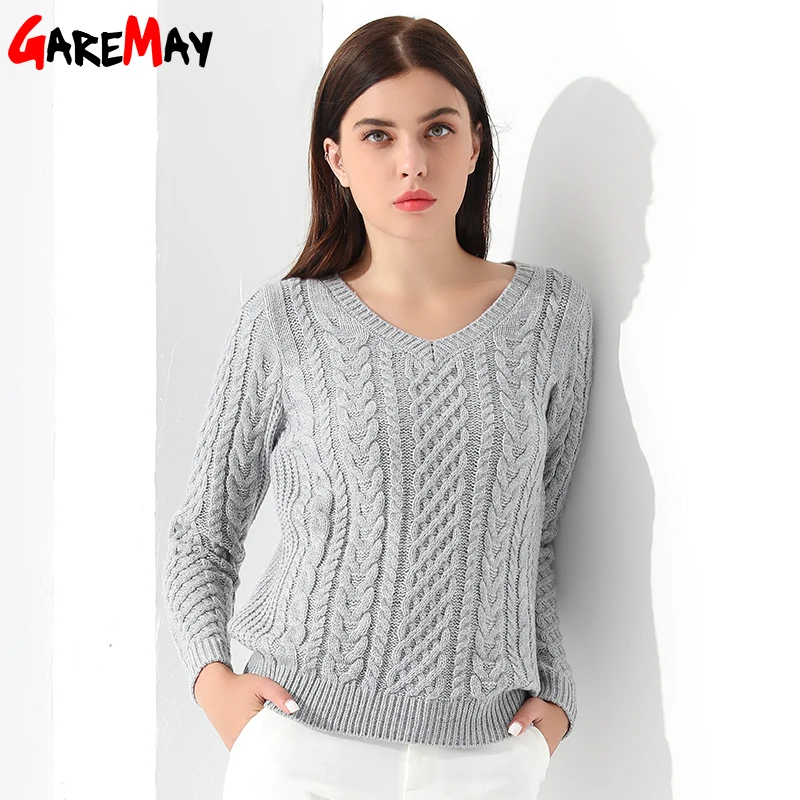 Women Sweaters And Pullovers Long sleeve Knitted White Sweater Women's Female Winter V Neck Sueter Mujer Pull Femme 2018 GAREMAY