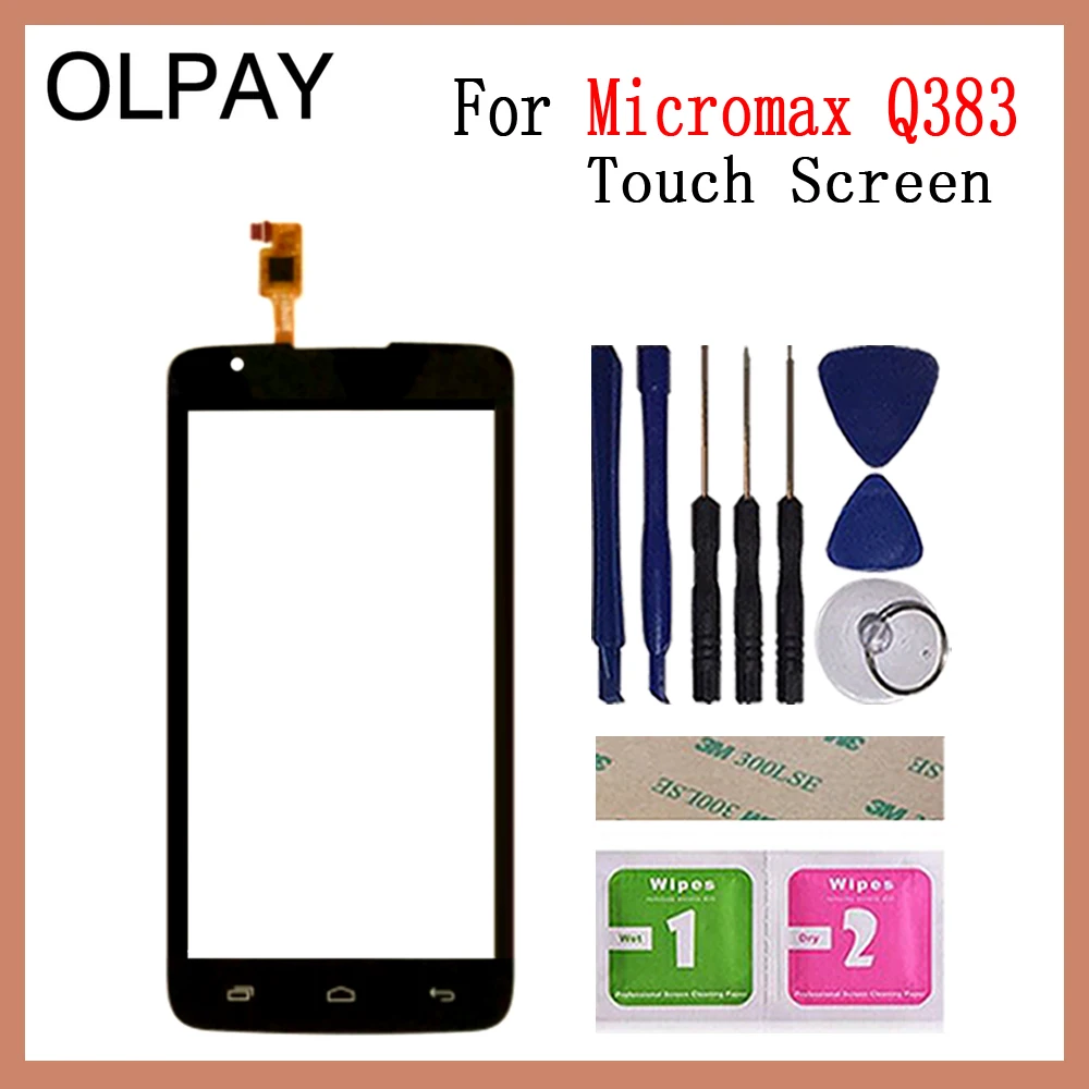 OLPAY 5,0 ''телефон сенсорное стекло для Micromax Q383 сенсорный экран Сенсорная панель дигитайзер стекло Ремонт Инструменты Бесплатный клей+ салфетки - Цвет: Black With Tools