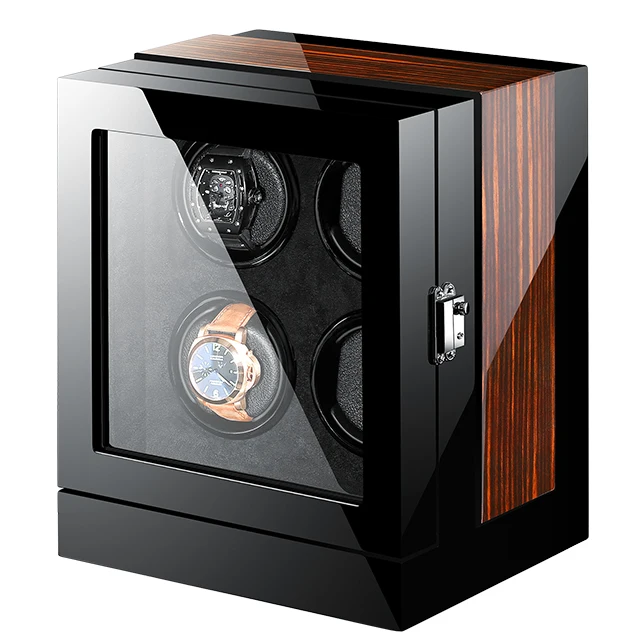 

Black pu leather mabuchi motor automatic watch box led touch screen wooden winder watch winder 4