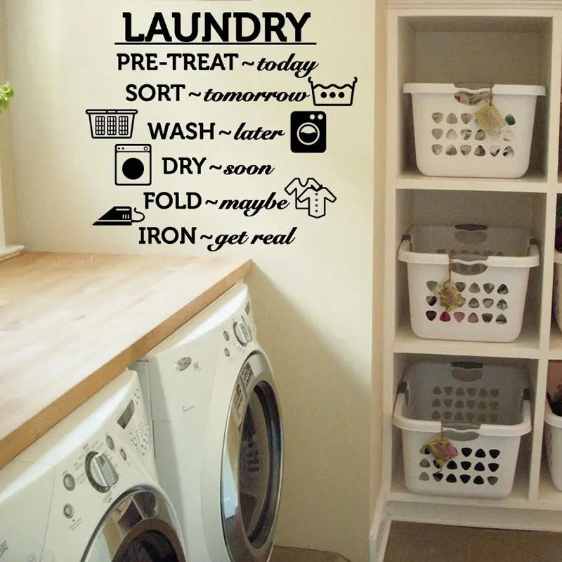 

Laundry Room Vinyl Wall Decal Wash Dry Fold Iron Quote Wall Sticker Laundry Room Decoration Wall Mural Removable Wallpaper DY03