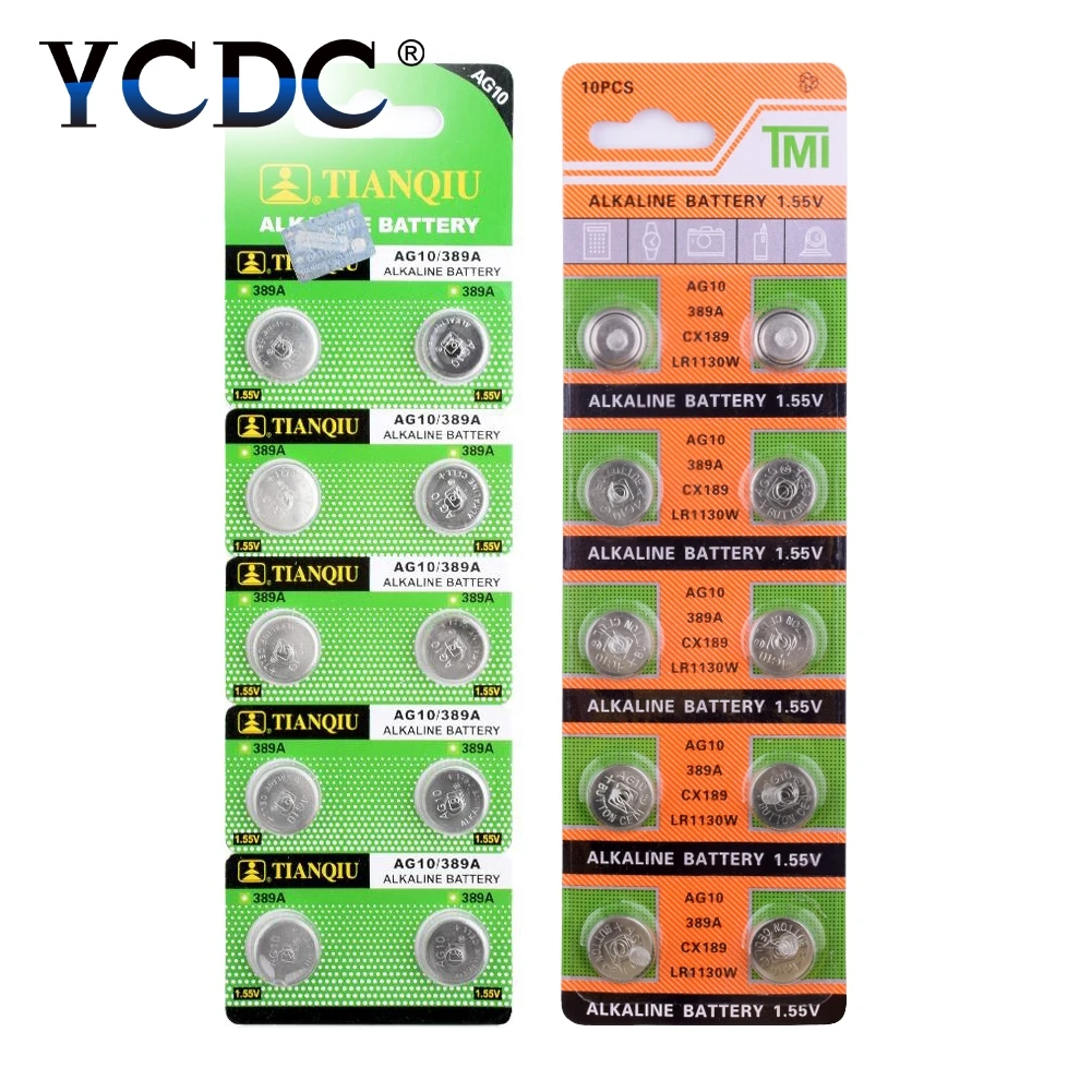 YCDC 10 шт. аккумулятор таблеточного типа AG6 AG12 AG8 AG9 AG10 AG11 1,5 V lr1130 акумуляторная батарея ворс ag6 pour montre