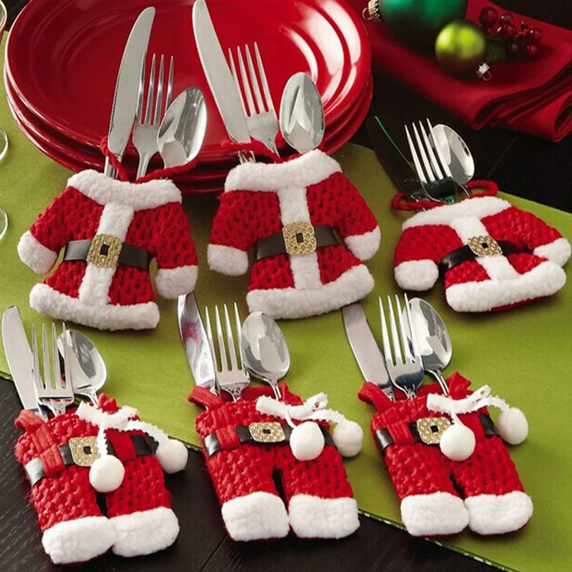 6Pcs/lot Christmas Decoration For Home Silverware Holdersanta  Pockets Dinner Knife Fork Holders Santa Claus Christmas Ornament
