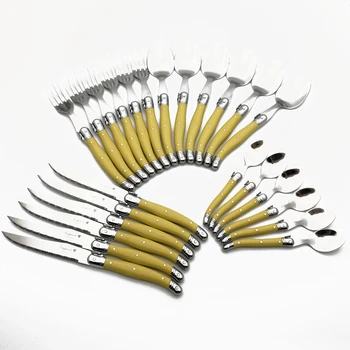 

Skidprood Handle Knife Cutlery Set Household Steak Fork Western Flatware Full Set Scoop Yellow Dinner Tableware 24pcs/set