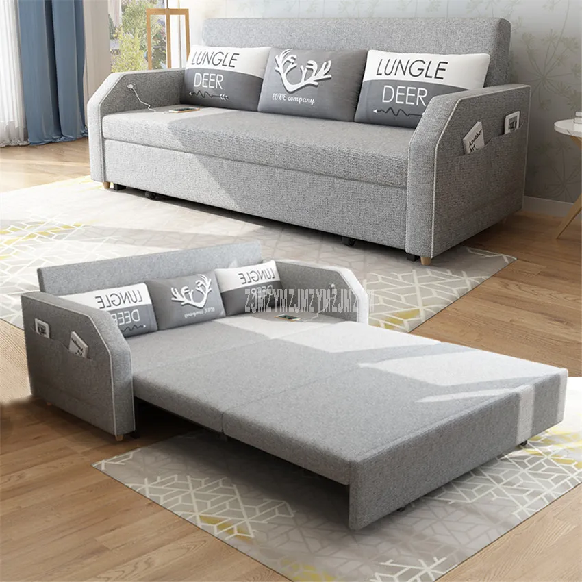 

Living Room Sofa Bed Furniture Modern Washable Linen Cotton Solid Wood Frame Natural Latex+Sponge Filler Foldabe Sofa Bed