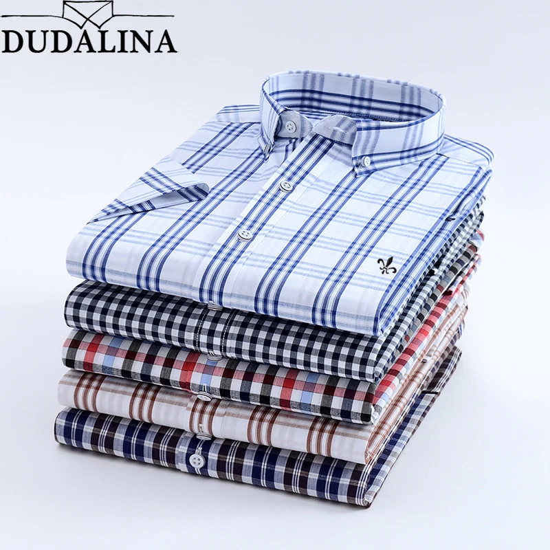 

Dudalina Camisa Male Shirt Short Sleeve Men Shirt 100% Cotton No Pocket Casual Slim Fit Camisa Xadrez Masculina Chemise Homme
