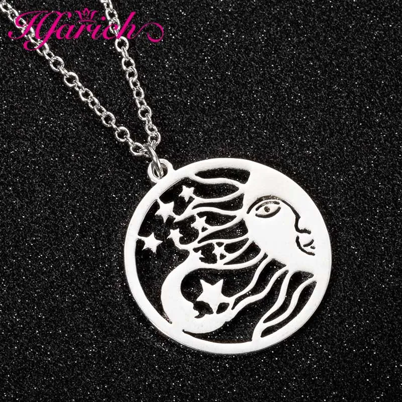 

Hfarich Sun Moon Star Necklaces for Women Girls Vintage Jewerly Stainless Steel Round Char Necklace Collier femme