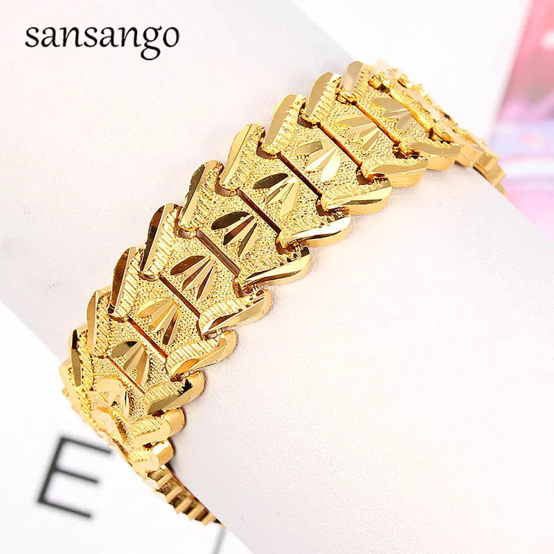 New Arrival Hip Hop 24K Golden Curb Link Chain Bracelet Male Jewelry For Men Women Luxury Bangle Party Gift Wholesale 18cm