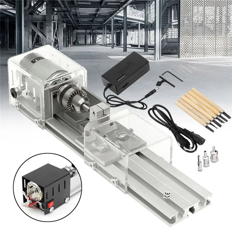 

Mini Lathe Table Saw Polisher Cutting Machine DC 24V 80W Woodworking DIY Lathe Set With Power Adapter 3 Pcs Beads Round Device