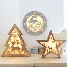 Праздничный светодиодный светильник, Рождественская елка, олень, звезда, деревянная настольная лампа, Ночной светильник, украшение дома, настенный светильник, светильники