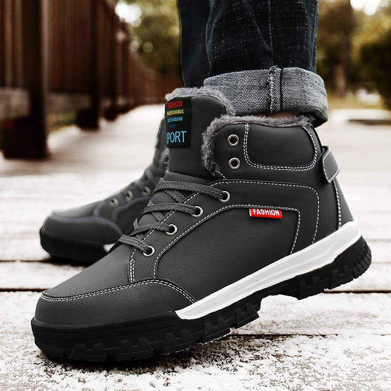 

High Top Waterproof Snow Boots Running Shoes For Men Male Winter With Fur Sneakers Chunky Quality Warm Sports Shoes Size 35-46