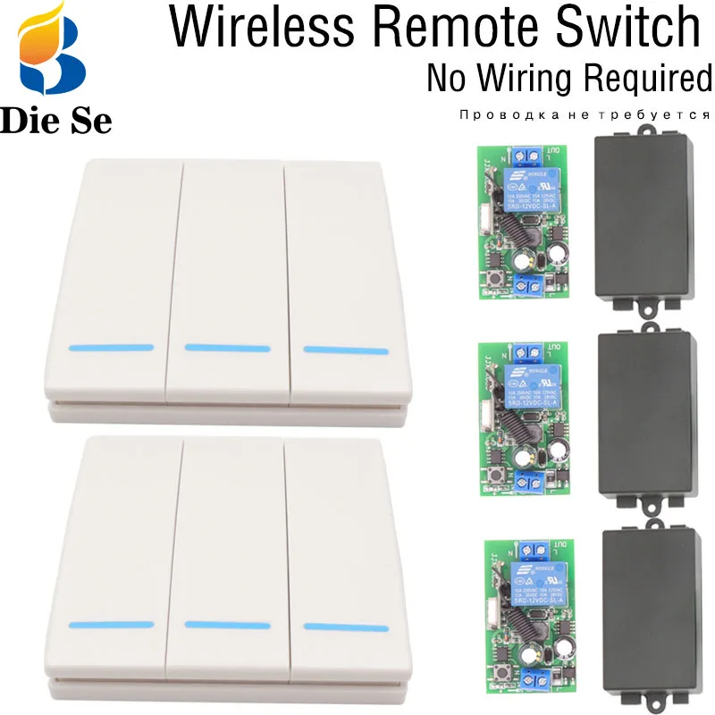 

Fluorescent Wall Panel Bulb Wireless Remote Switch AC 85V~250V 2200W 3CH for LED/ Lamp/ Bulb/ Light Switch No wiring required