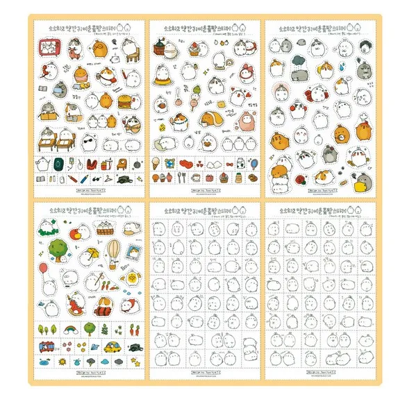 

6 pcs/set Cute Kawaii Molang Rabbit PET Decoration Planner Sticker Cartoon Staionery Notebook Diary Stickers