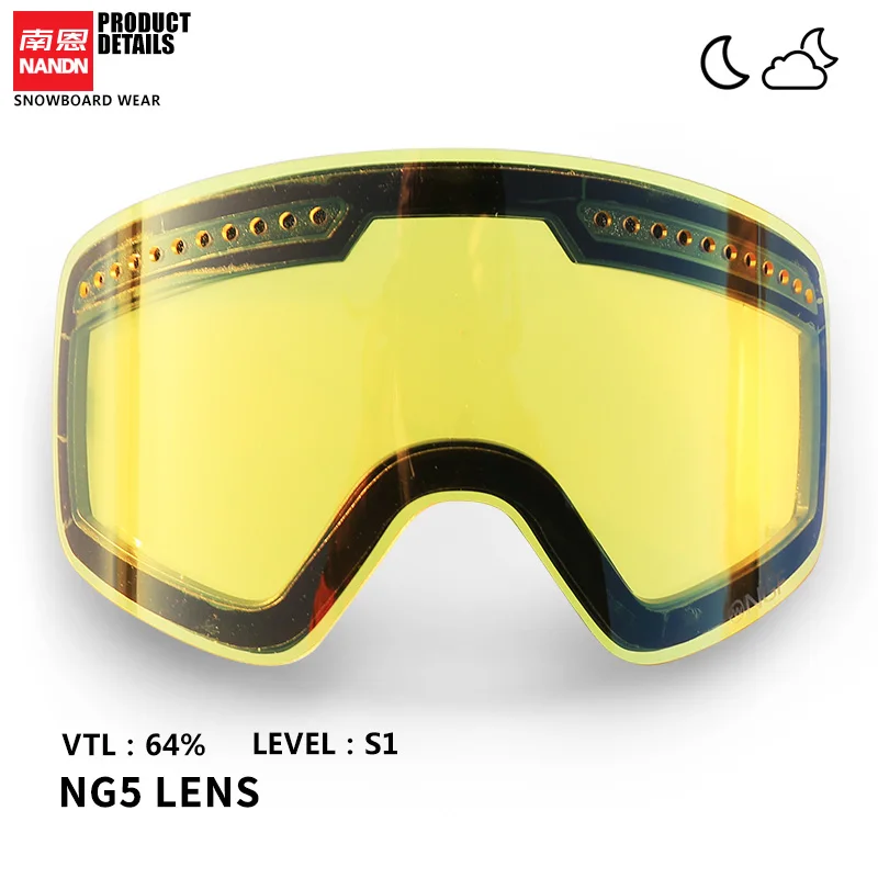 NANDN лыжные линзы двойной слой анти туман и анти UV400 подходит для NG5 - Цвет: Night vision-Yellow