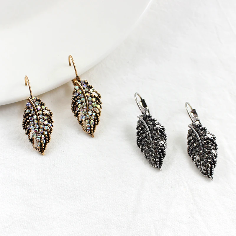 Creative Plant Leaf Earrings Ancient Silvery Bronze Openwork Leaf