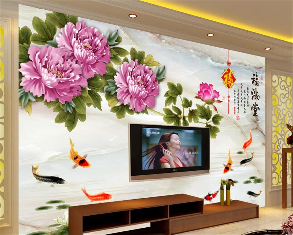 Scarica Gratis Images Beibehang 3d Papier Peint Peint A La Main Pivoine Fleur 9 Poissons dernière salutations