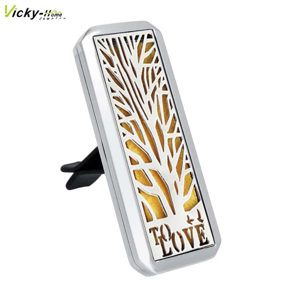 

Car Clip Rectangle Car Aromatherapy Locket Essential Oils Stainless Steel Diffuser Locket with 8pcs Pads Auto Perfume