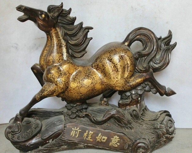 

wholesale factory 24" Chinese Fengshui Bronze Zodiac Year Horse Successful Run Ru Yi Statue