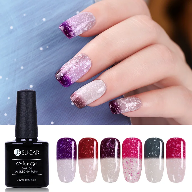 

UR SUGAR Snowflake Thermal Temperature Change Color Gel Nail Polish Glitter Varnish Gel For Nail Art Soak Off UV Lacquer