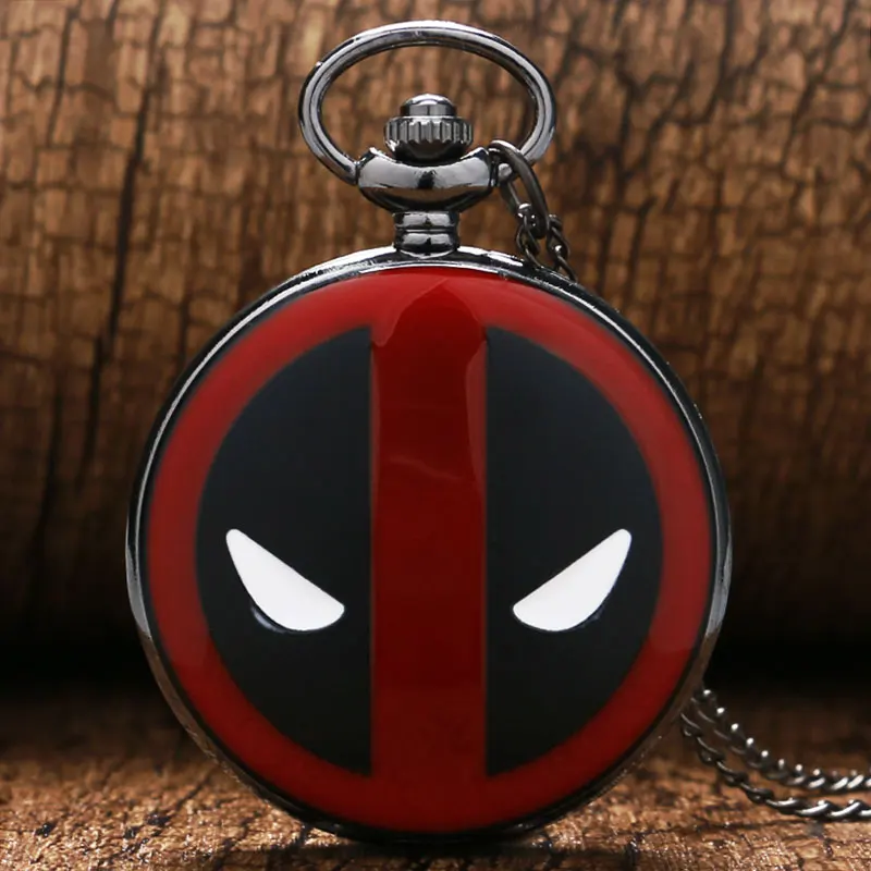 

Vintage Deadpool Spider Man Black Dial Design Pendant Quartz Pocket Watch For Kids Gifts with Necklace Chain Relogio De Bolso