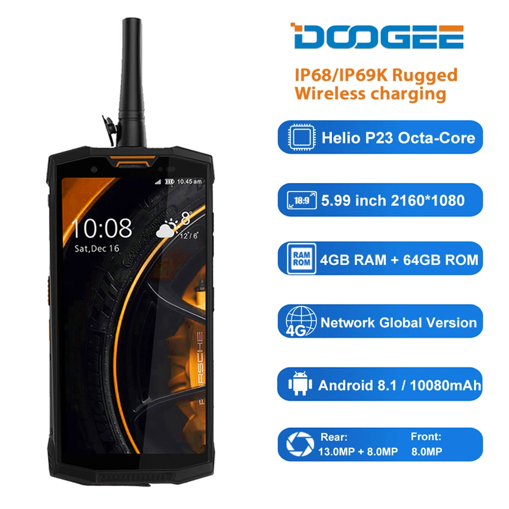 Doogee S80 lite Dual 4G 64G IP68 IP69K 10080 mAh 5 99 &quotMT6763 Восьмиядерный 13MP 8.0MP Беспроводной Зарядное
