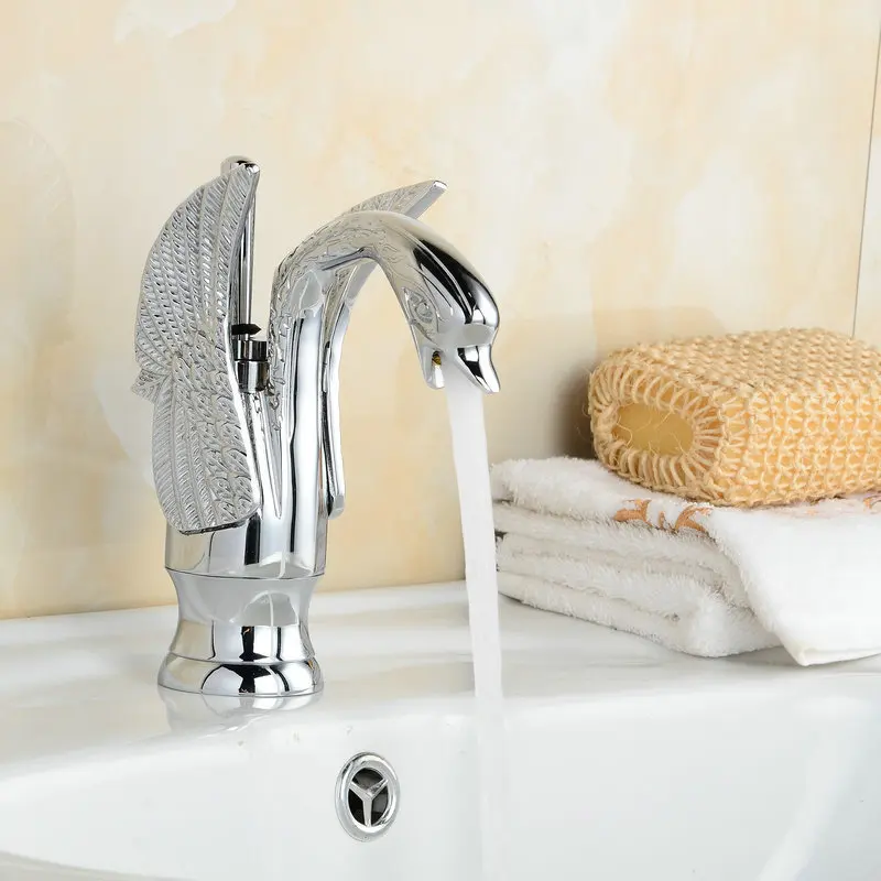 

High Quality Luxury Swan Mixer Taps Chrome Brass 8" Faucets Bathroom Basin Swivel Handle Torneira Hot and Cold Taps 1136C